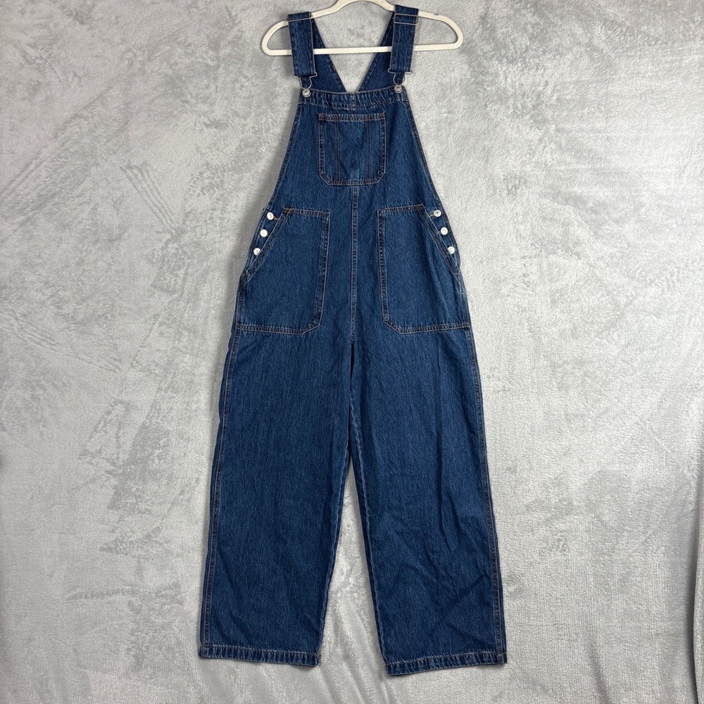 Joe Fresh Womens Medium Wash Denim Wide Leg Overalls Medium Cotton
